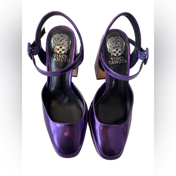 VINCE CAMUTO Martich Party Purple Ankle Strap Platform Pump Block Chunky Heels 6 - Picture 4 of 11